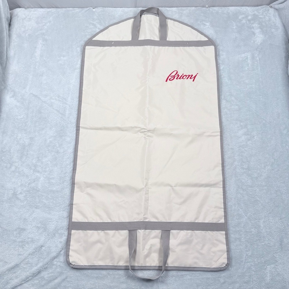 Brioni Garment Bag Cream Grey Logo Hanging Folding Suit Carrier Travel Cover 072